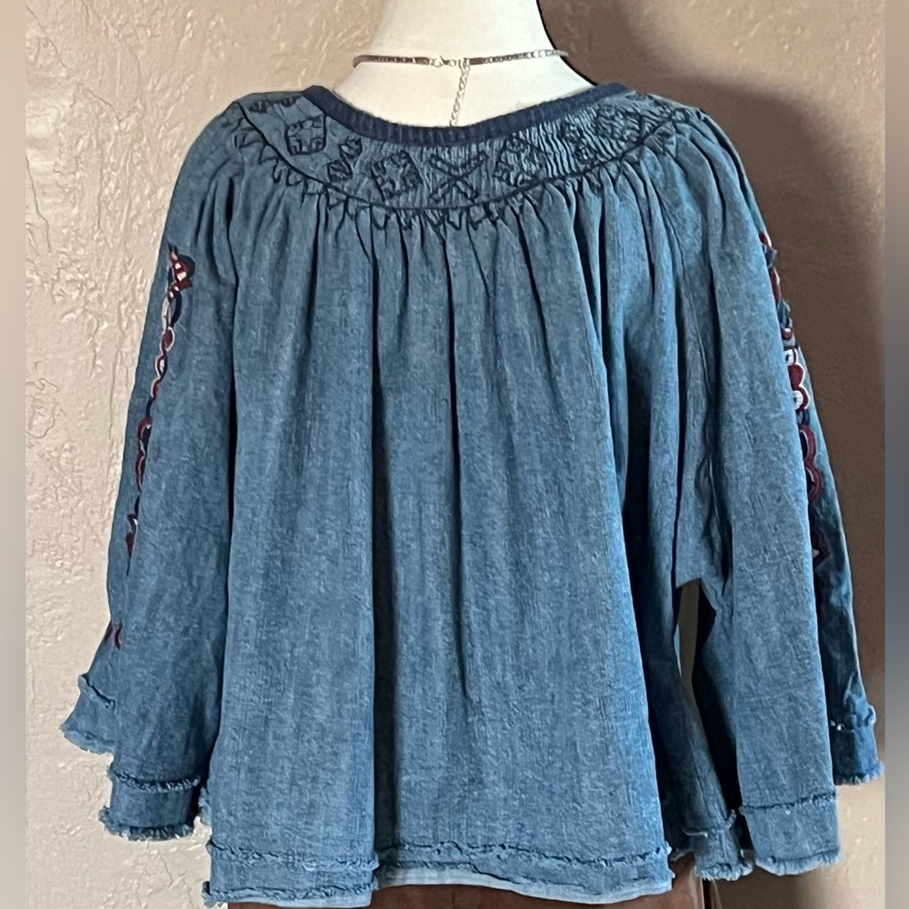 Free People Sun Valley Embroidered Denim Blouse - Picture 5 of 9